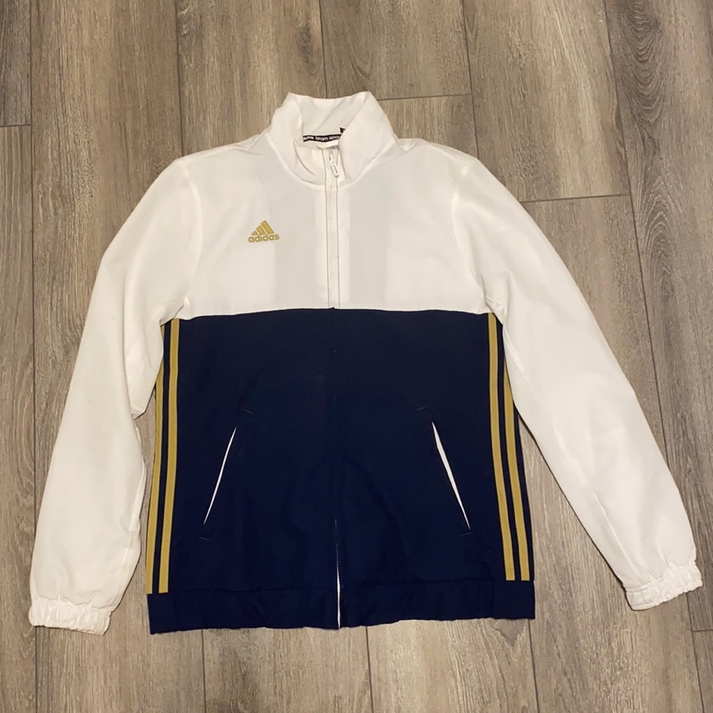 Adidas windbreaker, navy, white and gold